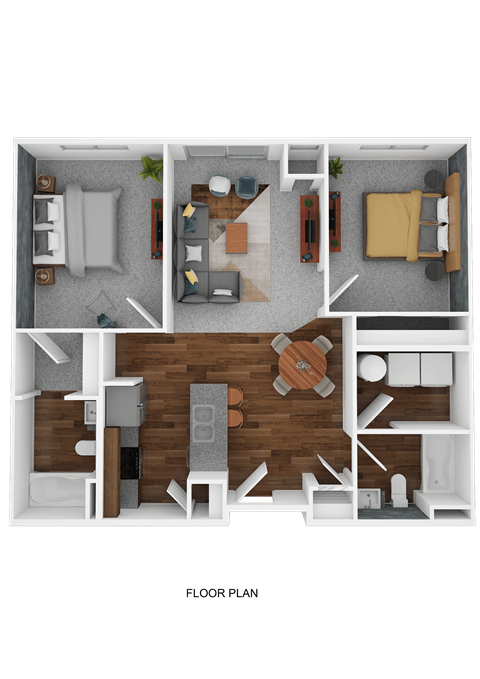 A floor plan of a house with a living room, dining room, kitchen, and bedrooms.
